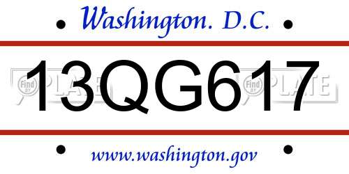 13QG617 District Of Columbia License Plate