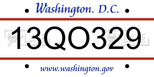 13QO329 District Of Columbia License Plate