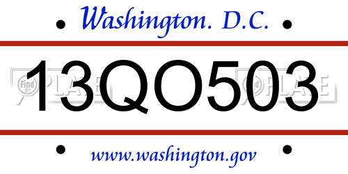13QO503 District Of Columbia License Plate