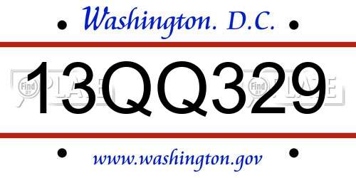 13QQ329 District Of Columbia License Plate
