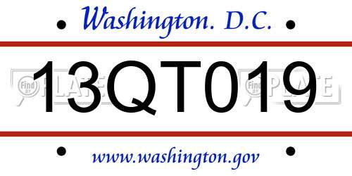 13QT019 District Of Columbia License Plate