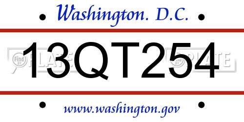 13QT254 District Of Columbia License Plate