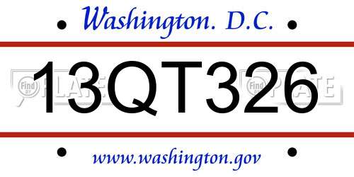13QT326 District Of Columbia License Plate