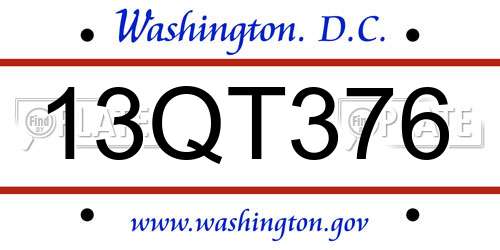13QT376 District Of Columbia License Plate