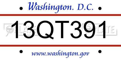 13QT391 District Of Columbia License Plate