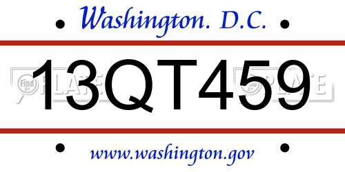 13QT459 District Of Columbia License Plate