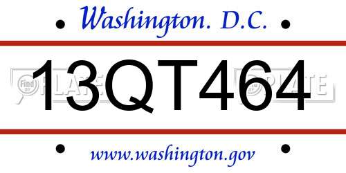 13QT464 District Of Columbia License Plate