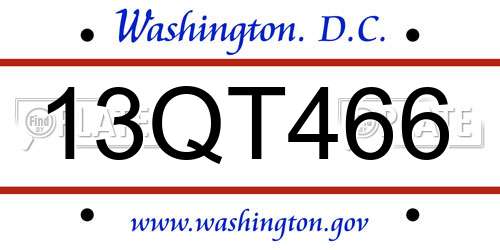 13QT466 District Of Columbia License Plate