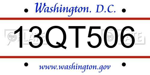 13QT506 District Of Columbia License Plate