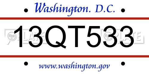 13QT533 District Of Columbia License Plate