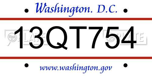 13QT754 District Of Columbia License Plate