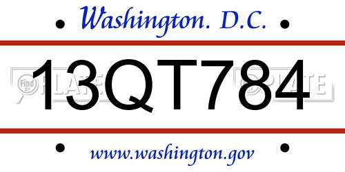 13QT784 District Of Columbia License Plate
