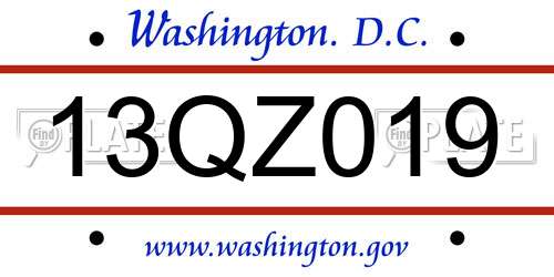 13QZ019 District Of Columbia License Plate