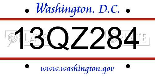 13QZ284 District Of Columbia License Plate