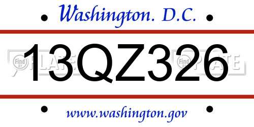 13QZ326 District Of Columbia License Plate