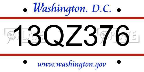 13QZ376 District Of Columbia License Plate