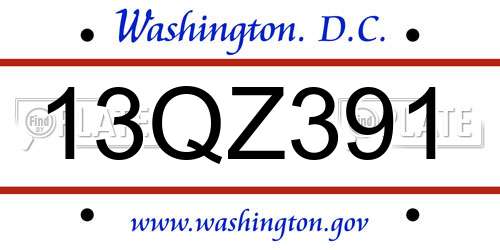 13QZ391 District Of Columbia License Plate
