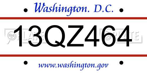 13QZ464 District Of Columbia License Plate