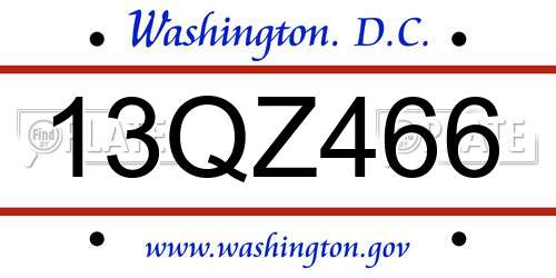 13QZ466 District Of Columbia License Plate