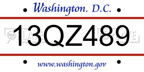13QZ489 District Of Columbia License Plate