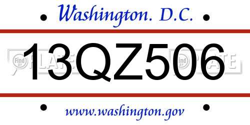 13QZ506 District Of Columbia License Plate