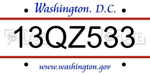 13QZ533 District Of Columbia License Plate