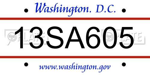 13SA605 District Of Columbia License Plate