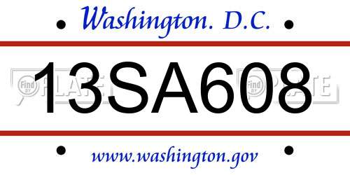 13SA608 District Of Columbia License Plate