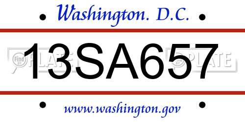 13SA657 District Of Columbia License Plate