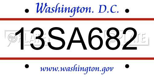 13SA682 District Of Columbia License Plate