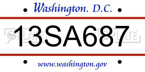 13SA687 District Of Columbia License Plate