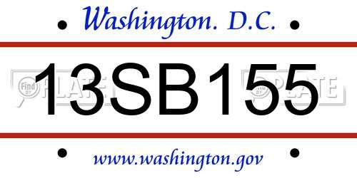 13SB155 District Of Columbia License Plate