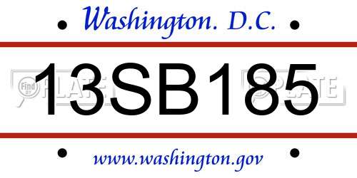 13SB185 District Of Columbia License Plate