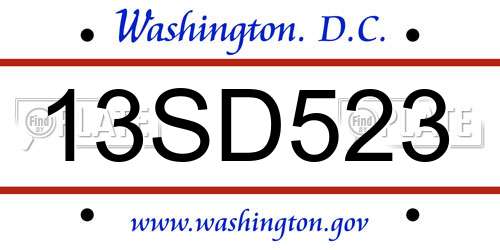 13SD523 District Of Columbia License Plate
