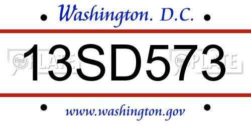 13SD573 District Of Columbia License Plate