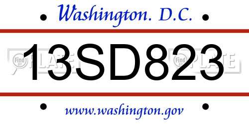 13SD823 District Of Columbia License Plate