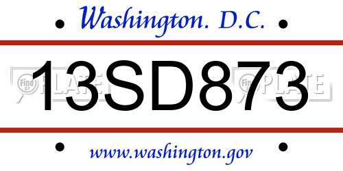 13SD873 District Of Columbia License Plate