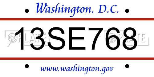 13SE768 District Of Columbia License Plate