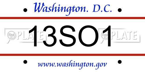13SO1 District Of Columbia License Plate