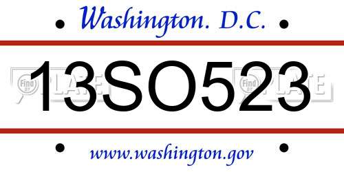 13SO523 District Of Columbia License Plate