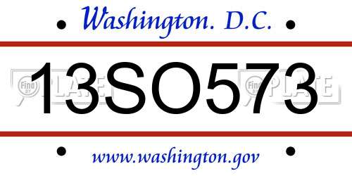 13SO573 District Of Columbia License Plate