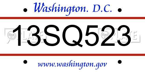 13SQ523 District Of Columbia License Plate