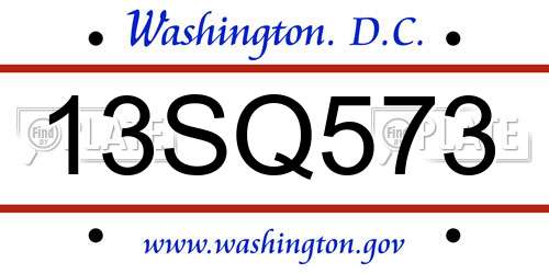 13SQ573 District Of Columbia License Plate