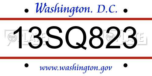 13SQ823 District Of Columbia License Plate
