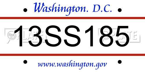 13SS185 District Of Columbia License Plate