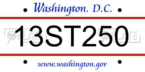 13ST250 District Of Columbia License Plate