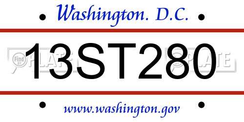 13ST280 District Of Columbia License Plate