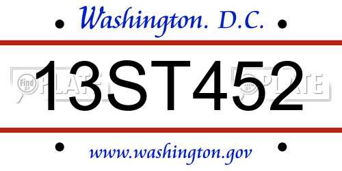 13ST452 District Of Columbia License Plate