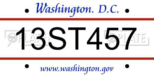 13ST457 District Of Columbia License Plate