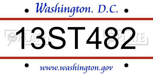 13ST482 District Of Columbia License Plate